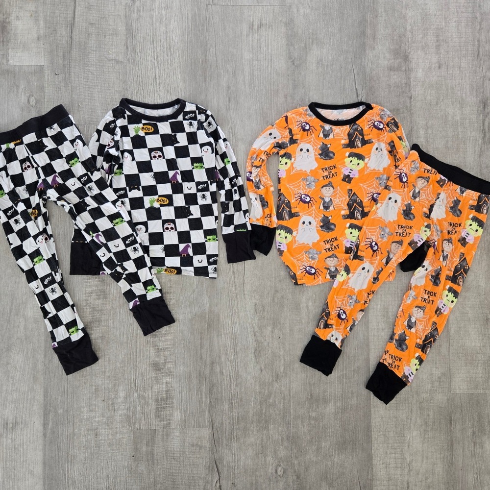 Snuggle Bums Pajamas Kids 5T Orange Black Halloween Bamboo 2-Set PJ Posh Bundle